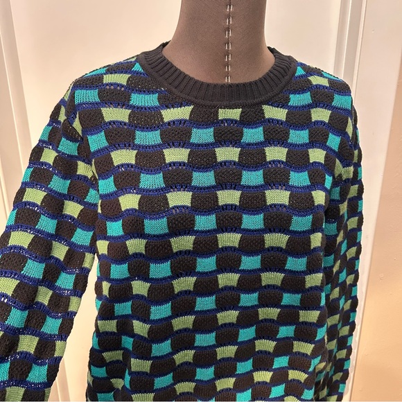 Missoni sweater wavy check knit blue green black nwot crew neck women’s medium - Picture 2 of 13